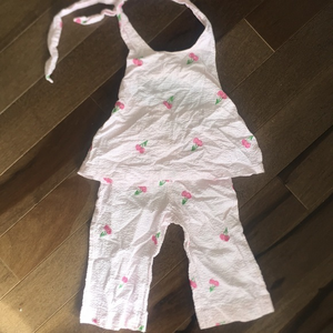 K & L Capri‎ Set Seersucker Cherries 3 EUC